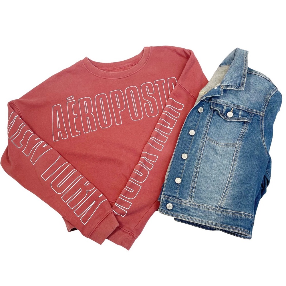 Aeropostale NY Preppy Casual Fall Crewneck Crop Sweatshirt Top Large